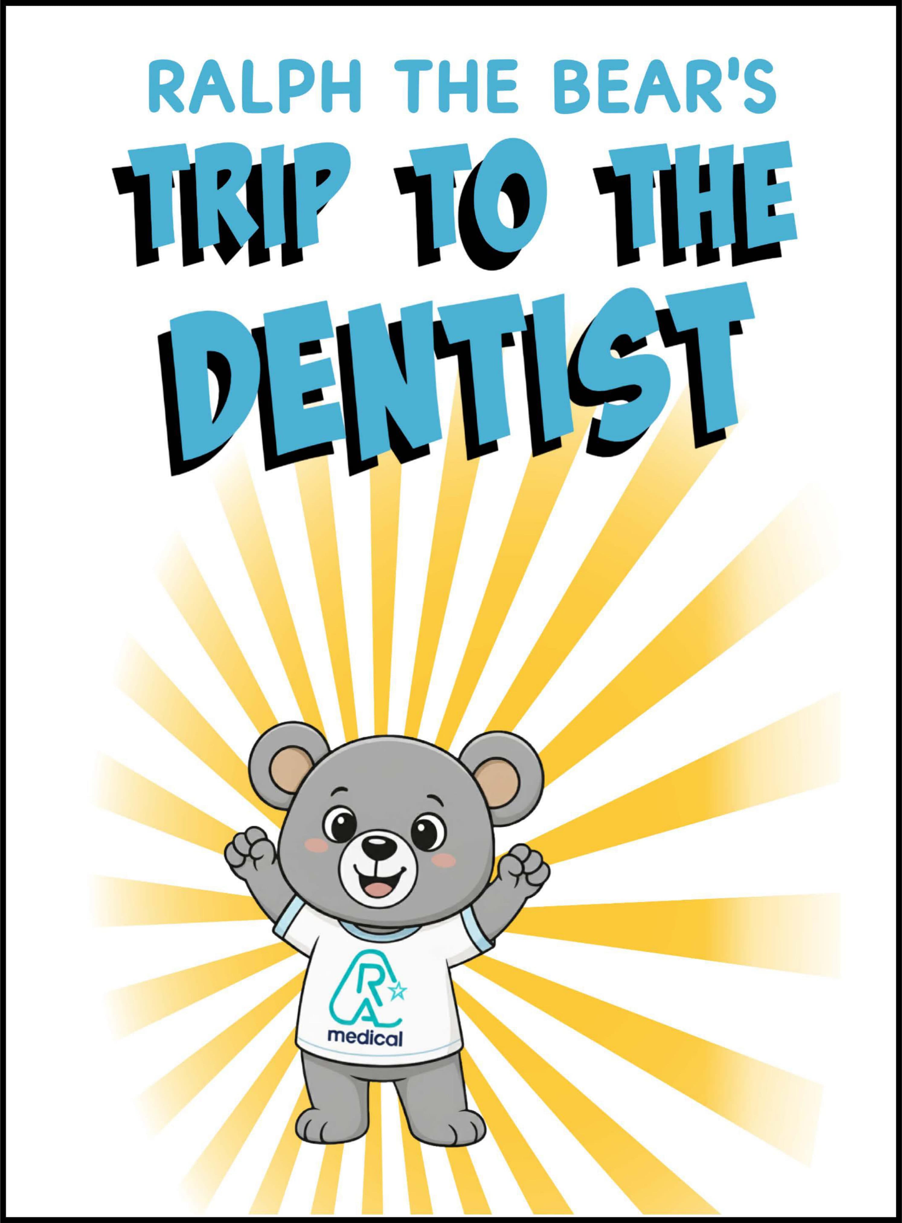 Cover of the Ralph the Bear children's comic — a child outdoors blowing a pink bubble. The story prepares children for a dental visit including inhalation sedation.